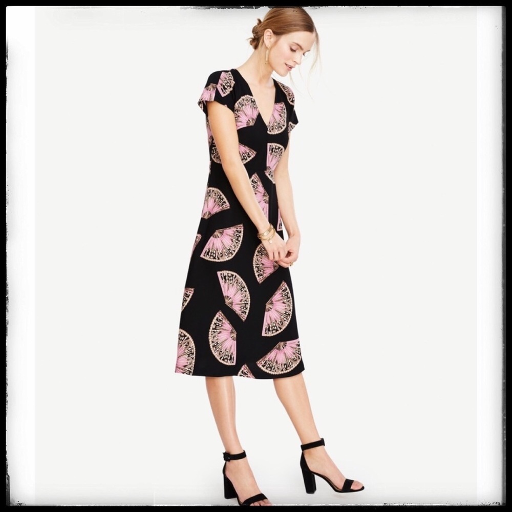 Ann Taylor Woven Dress with Fan Print